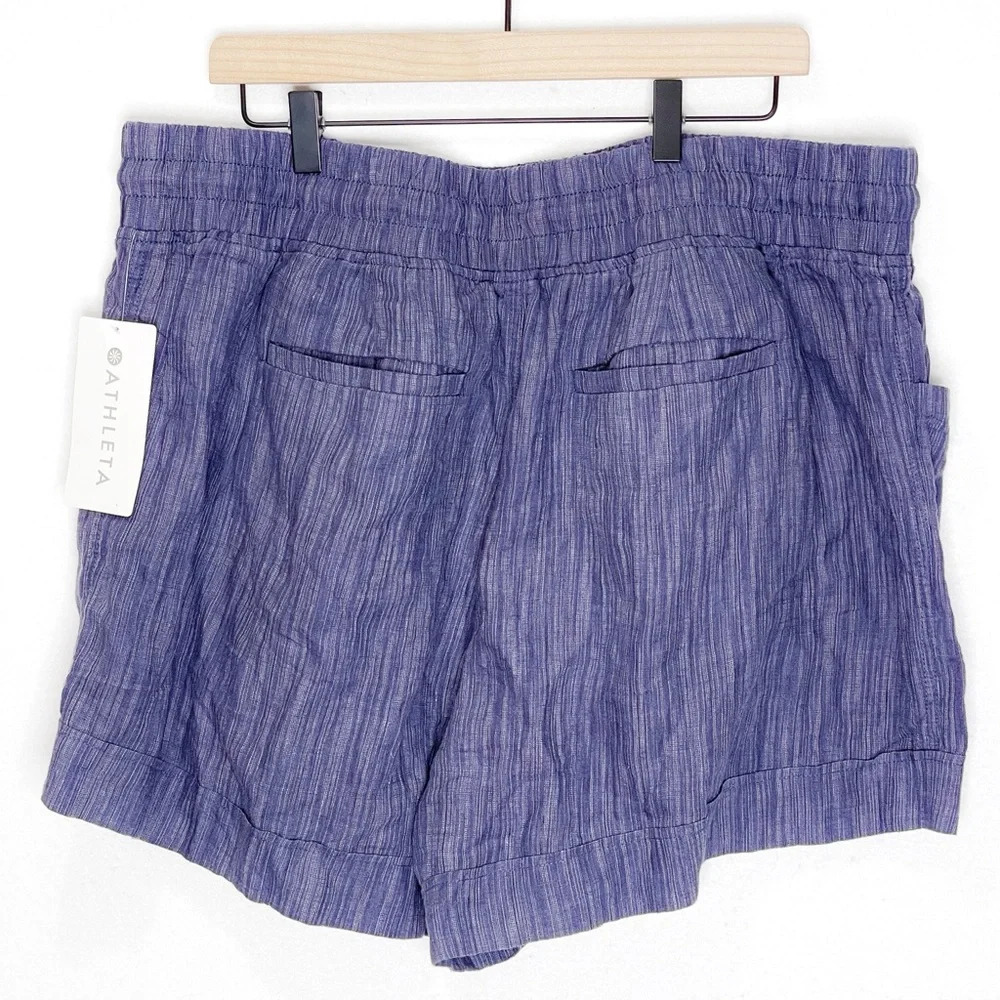 Athleta Cabo Linen Textured Short 4" Navy Pull-On Comfy Earthy Blue Size 20 - Picture 5 of 10